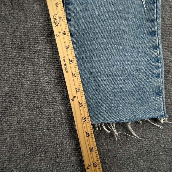 Levis Premium 501s Jeans Blue Denim Distressed Button Fly Women Straight Crop - Picture 8 of 16